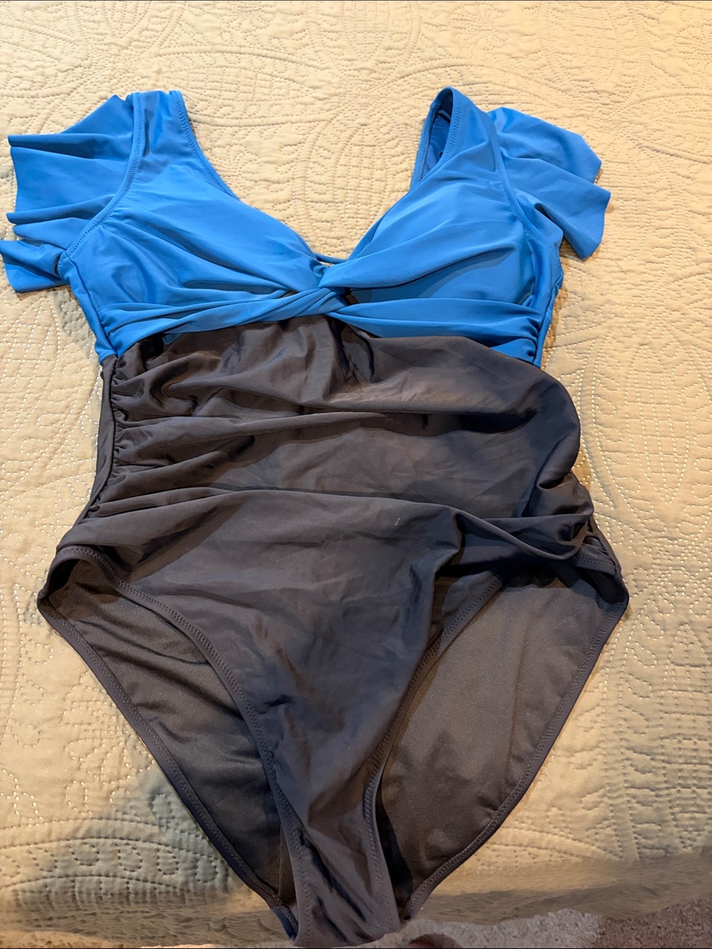 Women’s Blue and black One-Piece Swimsuit with Twist Front